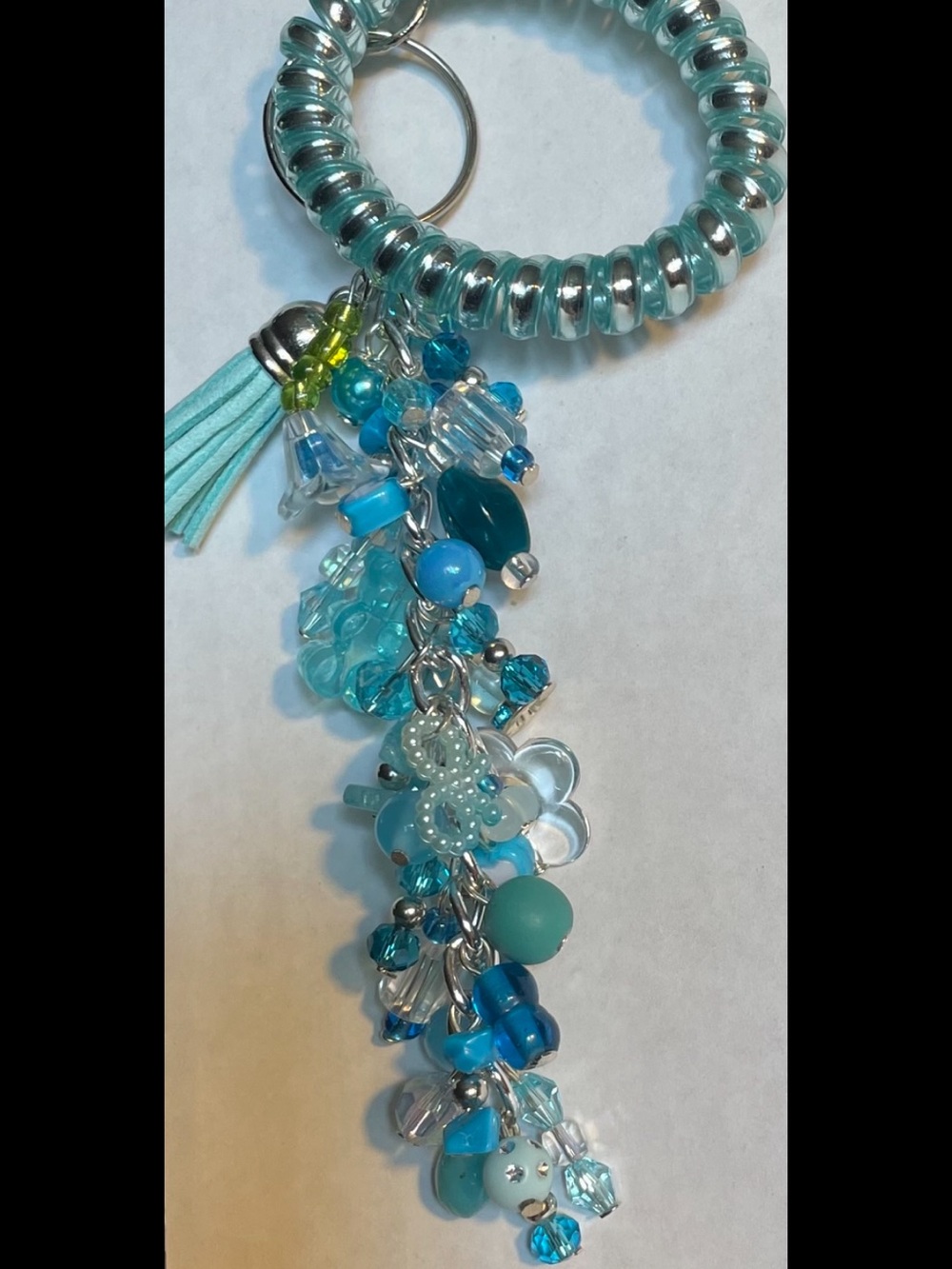 Aqua Blue Beaded Tassel Keychain